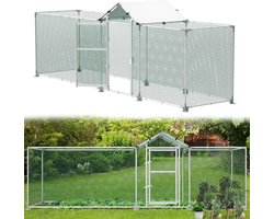 Kippenren - Kippenhok metaal - Kippenverblijf 4x1x1.5m - met vrije loopruimte en slot- voor kippen, vogels & kleine dieren