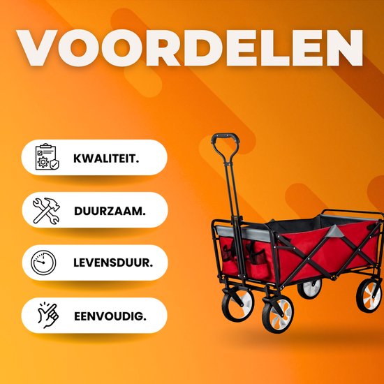 Bolderkar opvouwbaar - Massieve banden - Kinderenvervoer - Bodschappentrolley - Strandkar - Max 80kg — afbeelding 2