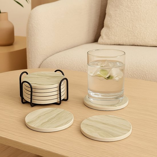 Joya Party® Set de 6 sous-verres aspect marbre avec support en métal | Ensemble de sous-verres en marbre avec base en liège | Coaster | Sous-verres pour verres | Dessous de verre pour Verres | Dessous de verre pour la table | Lot de 6