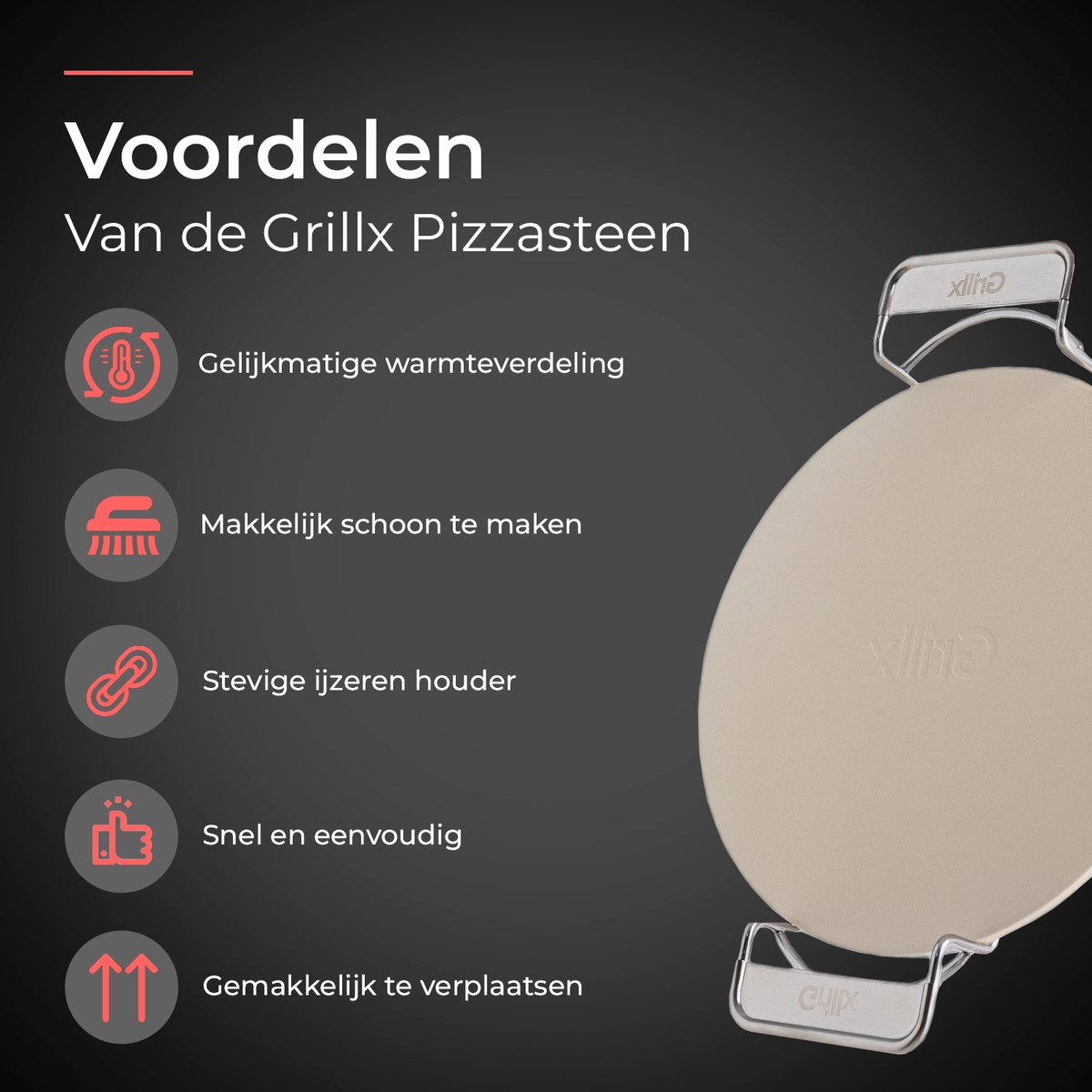 Grillx Pizzasteen met houder - 30,5 cm diameter - Oven en BBQ - Pizza Steen - Kamado – foto 2