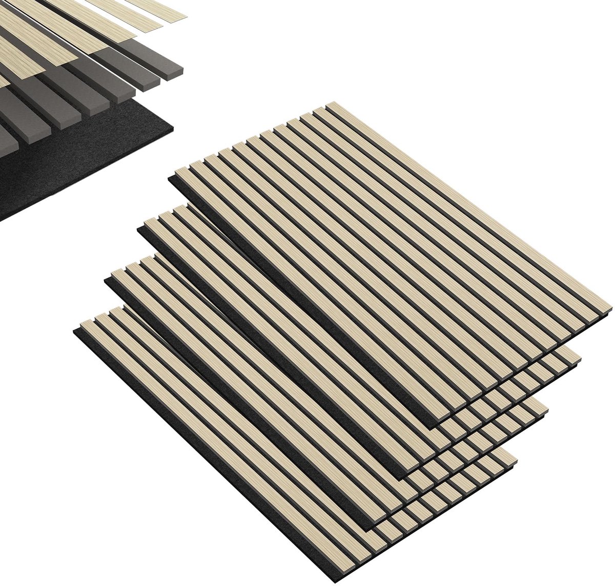 4 stuks Geluidisolatie - akoestisch wandpaneel - 120x60 cm Akoestische panelen - Geluiddemper - Studio Foam - Eik
