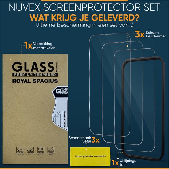 Protection d'écran pour iPhone 16 Plus - Avec outil d'alignement - Verre trempé - Protection d'écran en Tempered Glass - 3 pièces