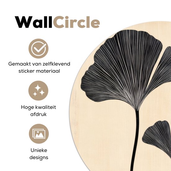 WallCircle® - Papier peint cercle 50x50 cm - Stickers muraux Feuilles - Minimaliste - Zwart - Cercle mural salon - Cercle mural chambre - Décoration de chambre autocollante - Accessoires de Décoration murale