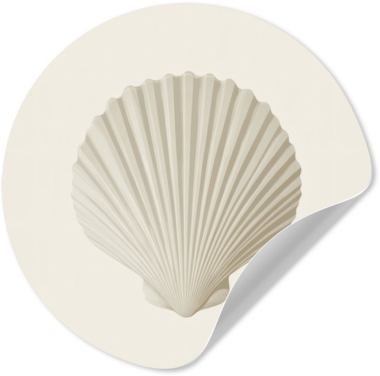 WallCircle® - Behangcirkel 30x30 cm - Muurstickers Schelp - Minimalistisch - Wit - Muurcirkel woonkamer - Wandcirkel slaapkamer - Kamer decoratie zelfklevend - Muurdecoratie accessoires