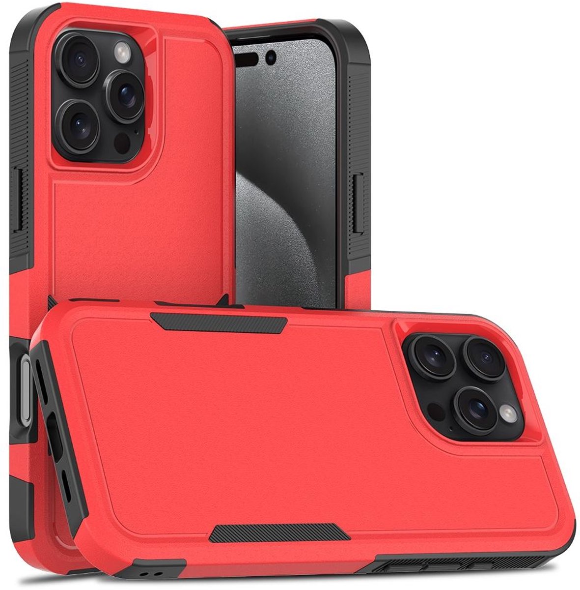 Mobigear Hoesje geschikt voor Apple iPhone 16 Pro Max Telefoonhoesje Hardcase | Mobigear Heavy Armor Backcover Shockproof | Schokbestendig iPhone 16 Pro Max Telefoonhoesje | Anti Shock Proof - Rood
