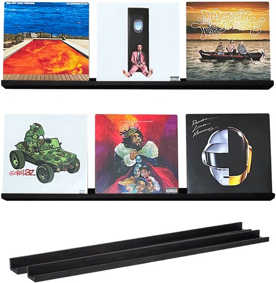 VinylCrafts - Dubbele LP Wandplank - Zwarte wandplank 2x - 99 cm - LPs aan de muur - LP opbergsysteem aan de muur - Zeer geschikt voor foto's