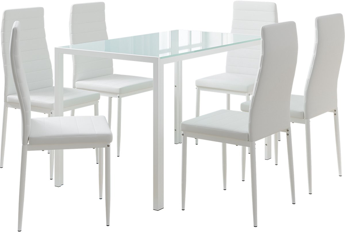 Vicco Grand Eettafelset – 120 x 75 cm met 6 stoelen Wit