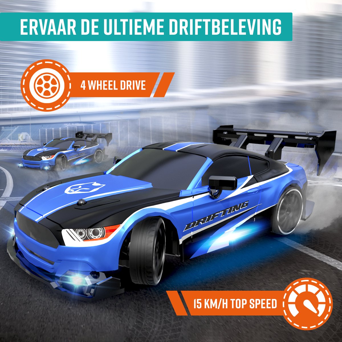 Napi Bestuurbare RC Auto - Drift Car met 2 Accu’s, LED & Accessoires - 15 km/h - Buitenspeelgoed - Race Autos voor Jongens & Volwassenen - Buiten Speelgoed - Speelgoedauto Radiografisch - Drift King — afbeelding 2