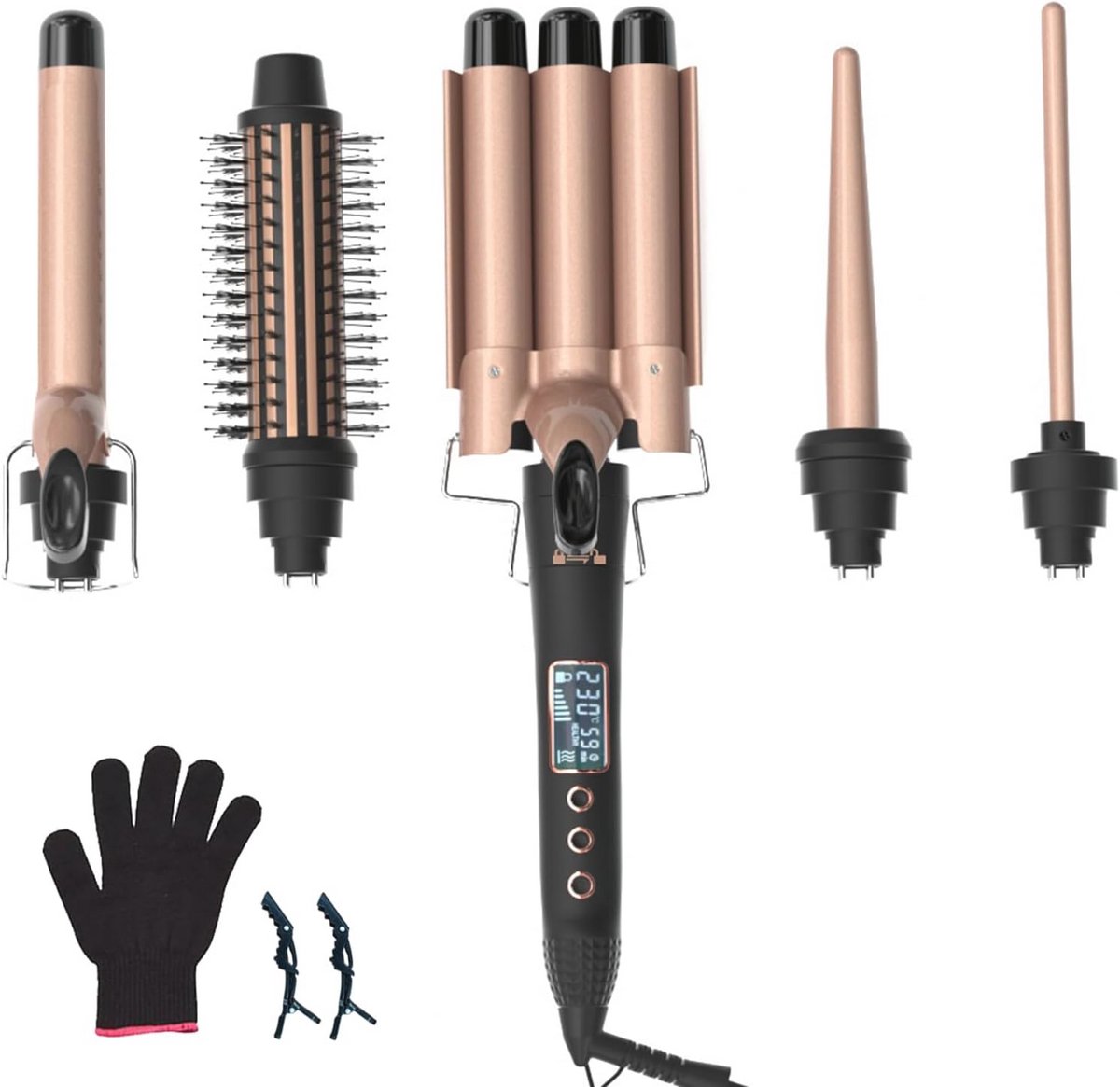 5-in-1 Krultangset met Temperatuurinstelling - Haarstyling Gereedschap voor Krullen, Golven en Steil Haar