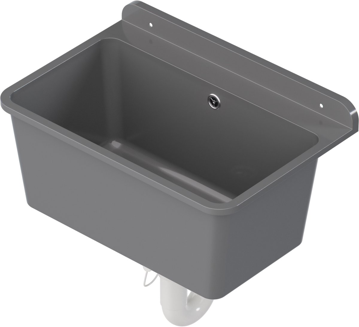 QLS Gootsteen Grijs 61x41x23 cm van Kunststof - Inclusief Sifonset - voor Garage en Wasruimte 10875