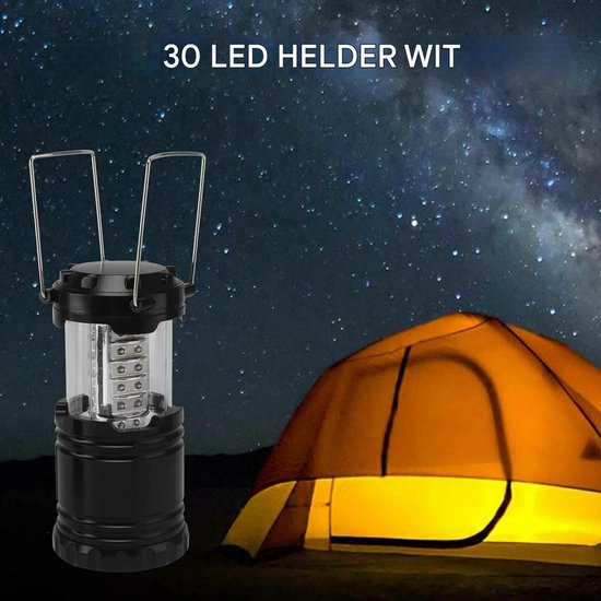 LED-kampeer lamp - Opvouwbare kampeer lamp op batterijen - AA-batterijen - Noodverlichting, vissen - Ideaal voor kamperen, wandelen en tuinieren - Ideaal voor orkanen, stormen en stroomuitval - Opvouwbare buitenlamp - Zwart van Merkloos — afbeelding 3