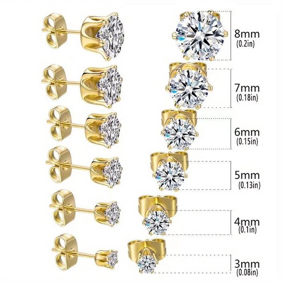Aramat Jewels-Oorbellen-Stalen Zirkonia Oorbellen goldplatedkleur en transparant--5mm--