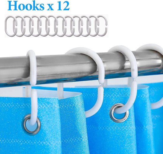 Rideau de douche - Anti-moisissure - Polyester lavable - Imperméable - Convient pour salle de bain et baignoire - 180 x 200 cm - Blauw