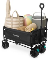 VONROC Bolderkar – Met zitfunctie – Opvouwbaar – 120 kg draagvermogen – 115l inhoud – Massieve anti-lek wielen – Stevig stalen frame – Polyester 600D - Zwart