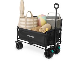 VONROC Bolderkar – Met zitfunctie – Opvouwbaar – 120 kg draagvermogen – 115l inhoud – Massieve anti-lek wielen – Stevig stalen frame – Polyester 600D - Zwart