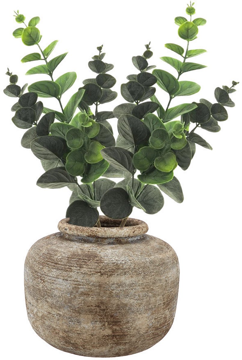 Bellatio Design Kunstbloem/kunsttak Eucalyptus Bella - 2x - 38 cm - donkergroen - kunst zijdebloemen