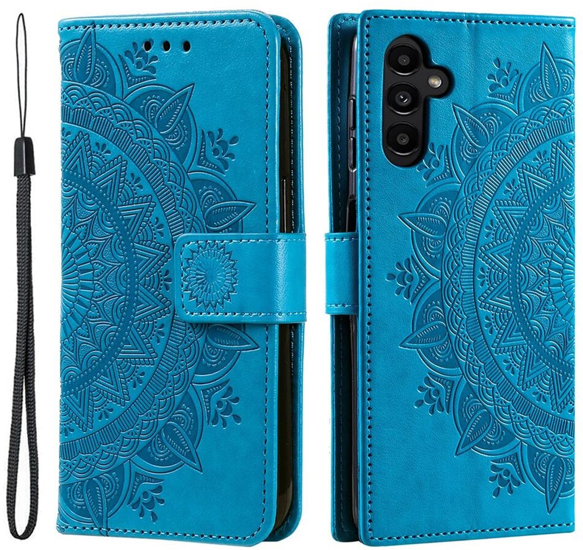 Mandala Book Case Geschikt voor Samsung Galaxy A36 - Hoesje met Pasjeshouder Blauw