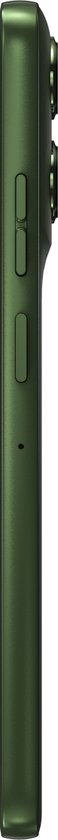 Zijaanzicht van een groene Motorola telefoon met cameramodule.
