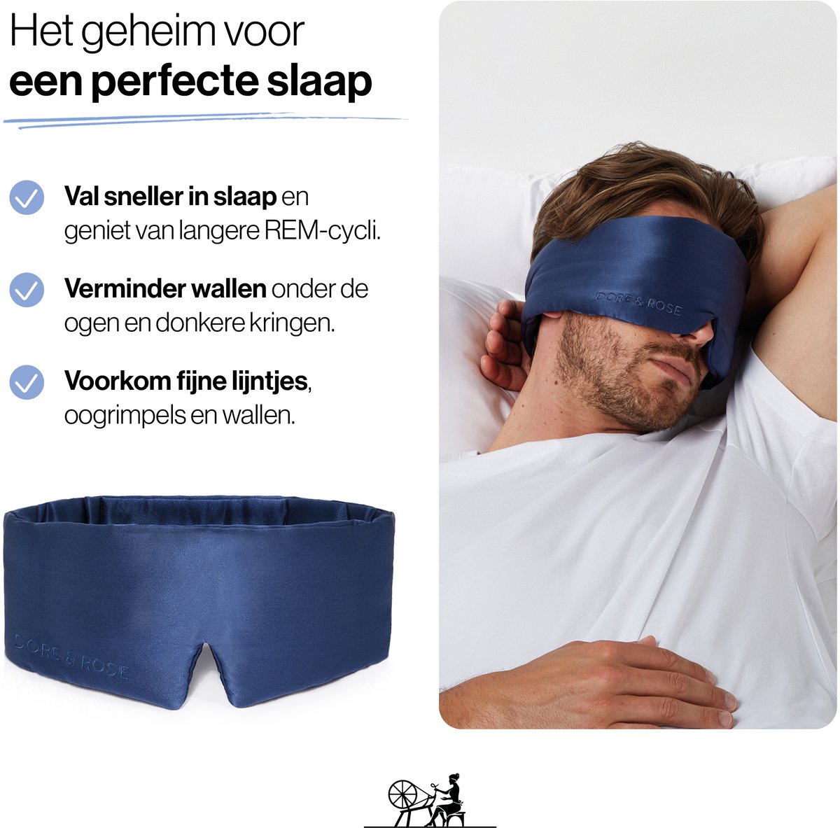 Dore & Rose - Slaapmasker - Oogmasker - Zijden Slaapmasker Voor Mannen en Vrouwen - Deep Sleep Mask - Eye Mask - Verduisterend - Wallen - Donkerblauw - Nº 65 Ciel Nocturne — afbeelding 2