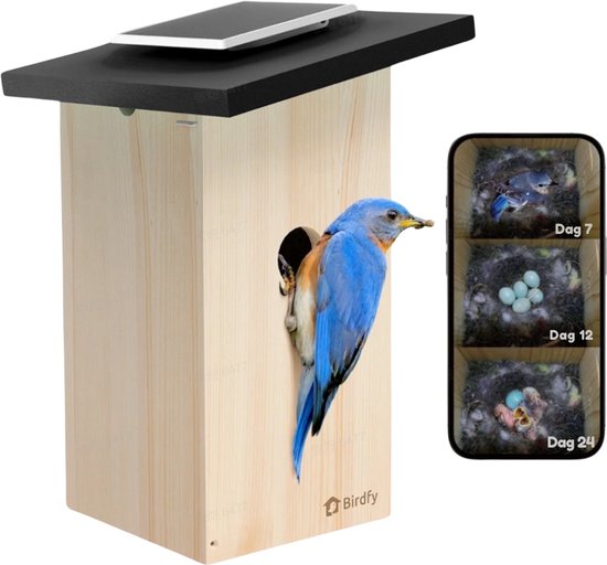 Birdfy Nest Ebony - Vogelhuisje met Camera - Vogelvoederhuisje met Zonnepaneel - AI Vogelherkenning - Vaderdag Cadeau