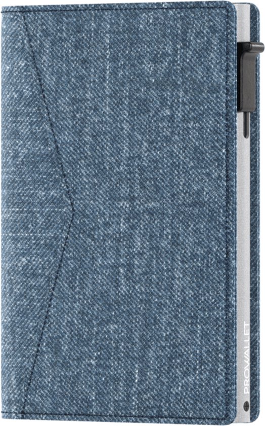 Prowallet Slim – Porte-cartes RFID - Denim – Portefeuille compact pour 8 cartes et billets – Porte-cartes coulissant en aluminium et simili cuir – Coffret cadeau de luxe – Homme & Femme