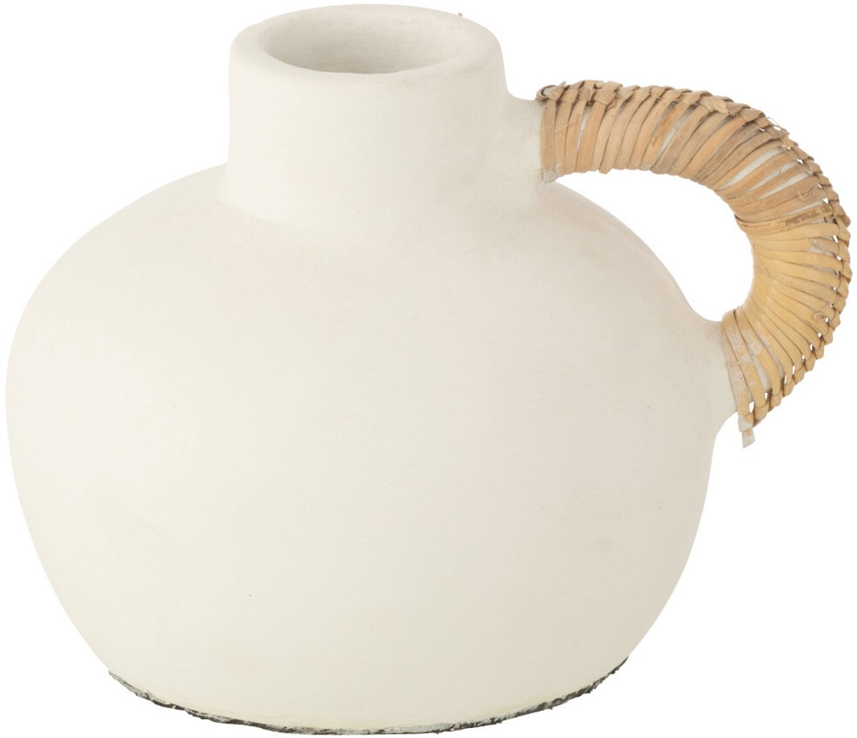 J-Line vaas Pot Leo Terracotta - cement - wit/naturel - 36 cm hoog
