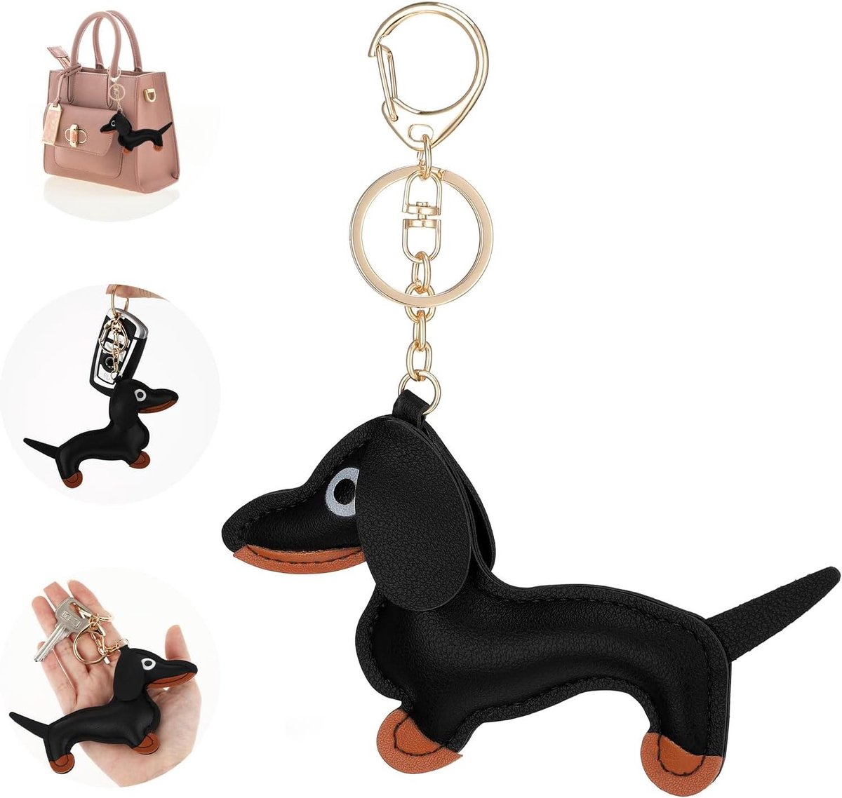 Schattige teckel sleutelhanger - leren hondentas hanger geluksbrenger voor sleutels - cadeau voor lievelingsmens - verjaardagsgeschenk voor vrouwen, mannen en kinderen