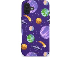 Casetastic hoesje geschikt voor Apple iPhone 16 Plus - MagSafe - Dubbellaagse bescherming - Ufo verkeer - Fashion Case - Donkerblauw Lavendel