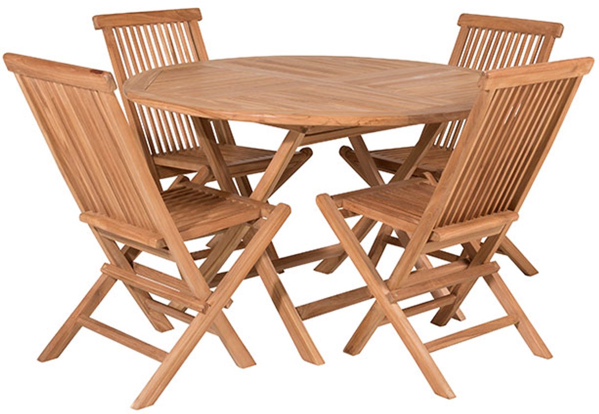 Kenya tuinmeubelset tafel Ø120cm natuur, 4 stoelen natuur.