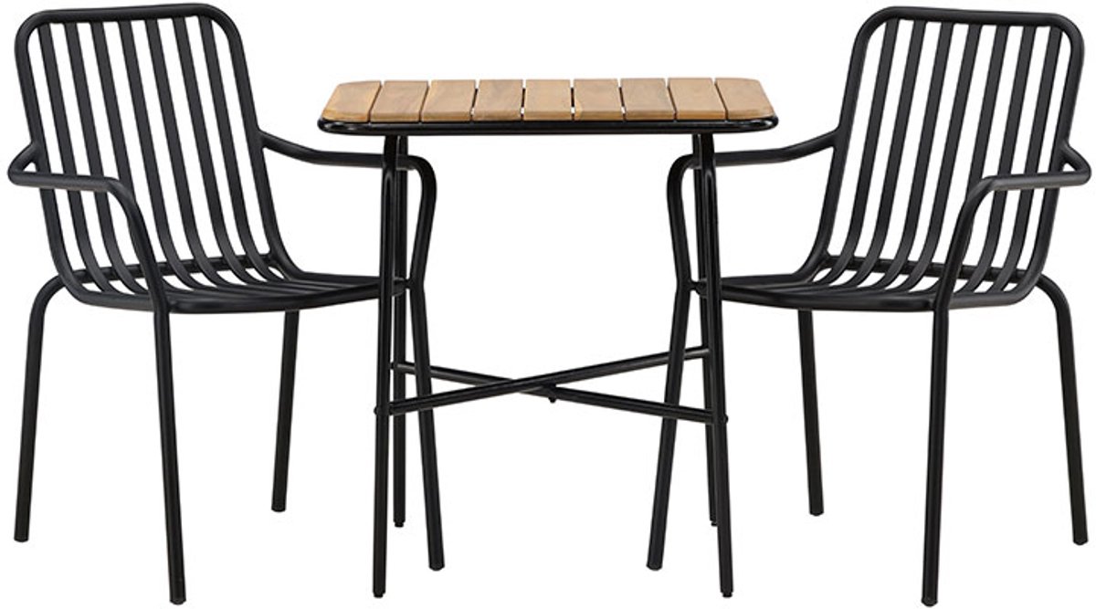 Holmbeck tuinmeubelset tafel 88x70cm natuur, 2 stoelen zwart.