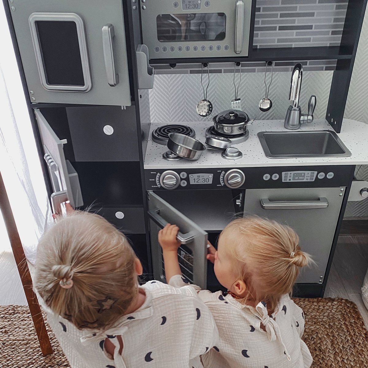 Keukentje Mamabrum XL Speelgoed houten speel keuken kinderkeukentje Speelkeuken eten speelgoedkeukentje Met accesoires pannen keukengerei set speelkeukentjes en toebehoren koken keukenschort keukenset kinderen voor ook 2 jaar, Hout, Grijs — afbeelding 15
