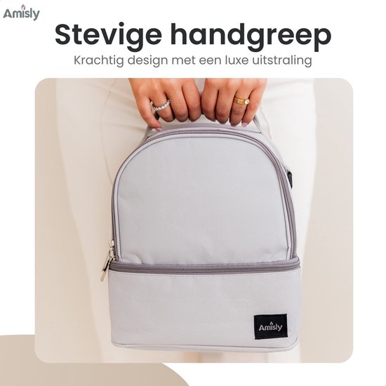 Amisly- Luxe Koeltas Grijs- Kolftas Met 2 Koelelementen- Baby Voeding Vervoeren- Moedermelk tot 12 uur Koel- Lunchtas- Voor Onderweg van Amisly — afbeelding 4