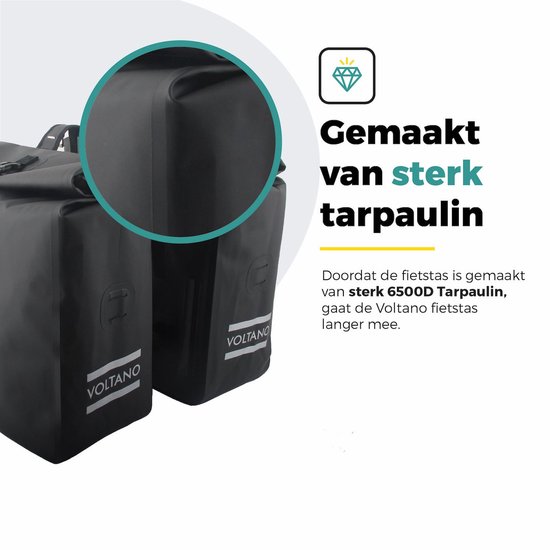 Voltano Dubbele Rolltop Fietstas Volledig Voorgevormd - 50 Liter - Zwart - 100% Waterdicht - Fietstassen Electrische Fietsen