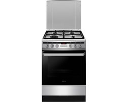 Inventum VFG6034WGRVS - Vrijstaand gasfornuis - Elektrische oven - 4 kookzones - 60 cm - 65 liter - Zilver/Zwart