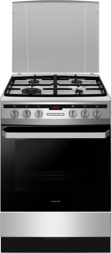 Inventum VFG6034WGRVS - Vrijstaand gasfornuis - Elektrische oven - 4 kookzones - 60 cm - 65 liter - Zilver/Zwart