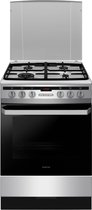 Inventum VFG6034WGRVS - Vrijstaand gasfornuis - Elektrische oven - 4 kookzones - 60 cm - 65 liter - Zilver/Zwart