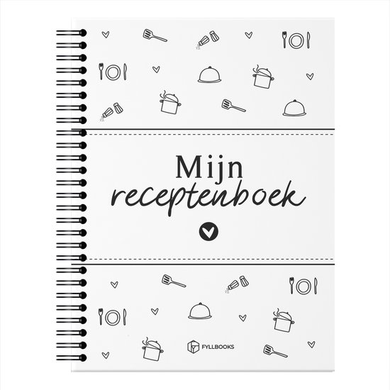 Fyllbooks - Receptenboek Invulboek - Verzamelboek - Notitieboek - Zwart Wit - Ruimte voor: 35 Eigen recepten