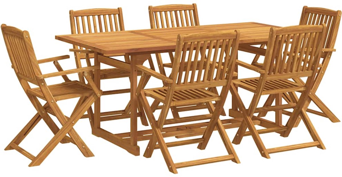 The Living Store 7-delige Tuinset 180x90x75 cm massief acaciahout - Houten Tuinset - Acacia Hout - Inklapbare Tuinstoel - Tuinset Met Parasol Gat - Buitentafel