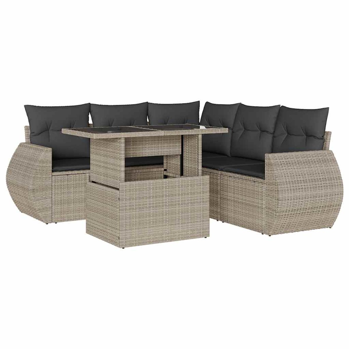 The Living Store 6-delige Loungeset met kussens poly rattan lichtgrijs - Loungebank - Tuinlounge - Lounge Set - Buitendecoratie - Outdoor Furniture