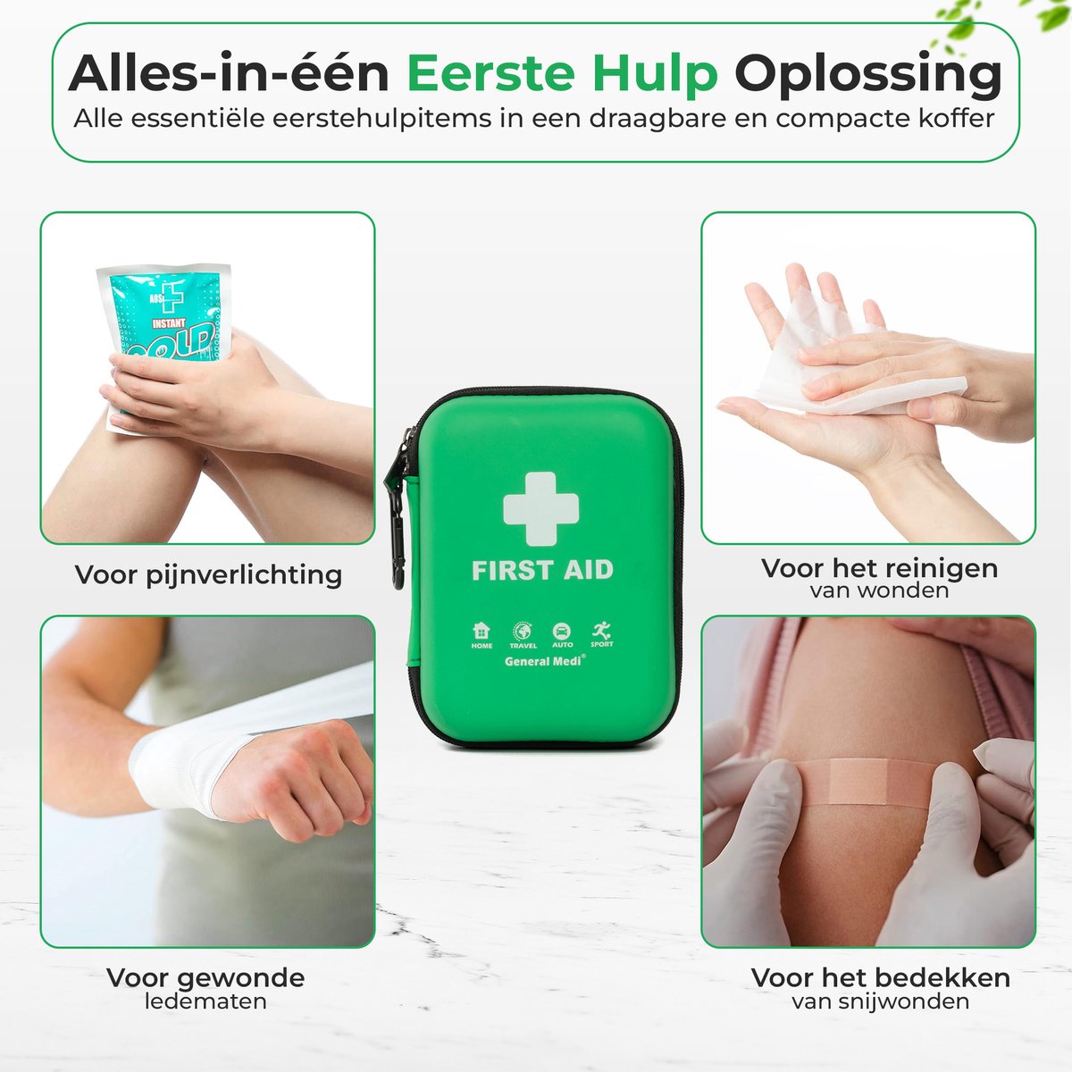 General Medi Verbanddoos Thuis 170-delig Groen - EHBO Kit met Nooddeken - Waterdichte Tas voor Huis en Auto – foto 3