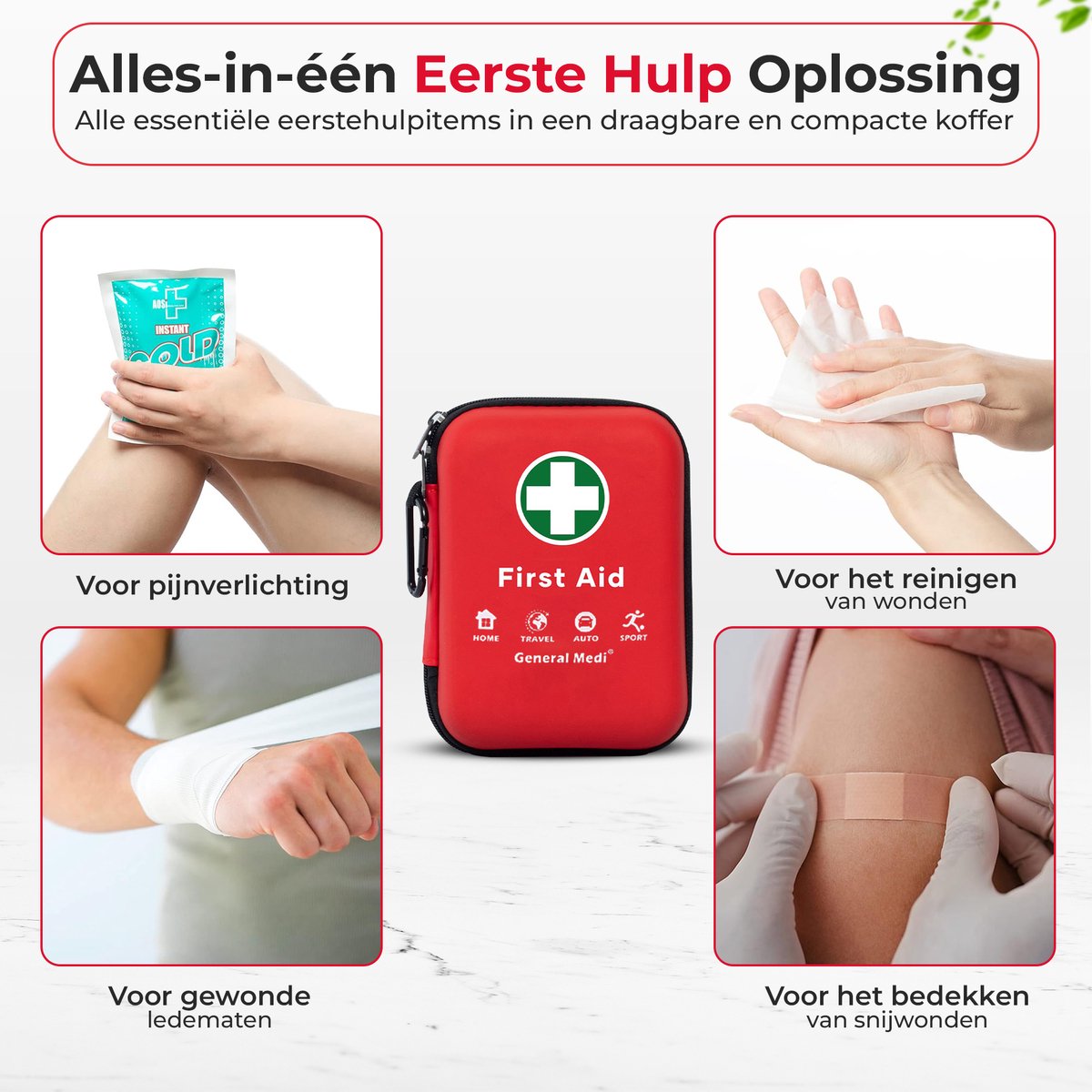 General Medi Verbanddoos Thuis 170-delig Rood - EHBO Kit met Nooddeken - Waterdichte Tas voor Huis en Auto – foto 5
