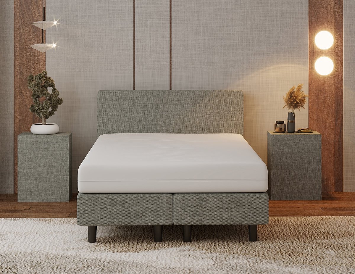 Nessa® 120x200 Boxspring Bjorn Grijs - Inclusief 20cm dik HR45 Koudschuim Comfort matras