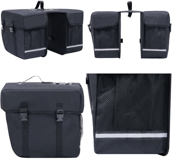 The Living Store Dubbele Fietstas 35L - 600D Polyester - 34x17x30 cm - Waterdicht - Zwart van The Living Store — afbeelding 2