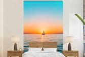Behang - Fotobehang Zee - Zeilboot - Zonsondergang - Breedte 160 cm x hoogte 240 cm