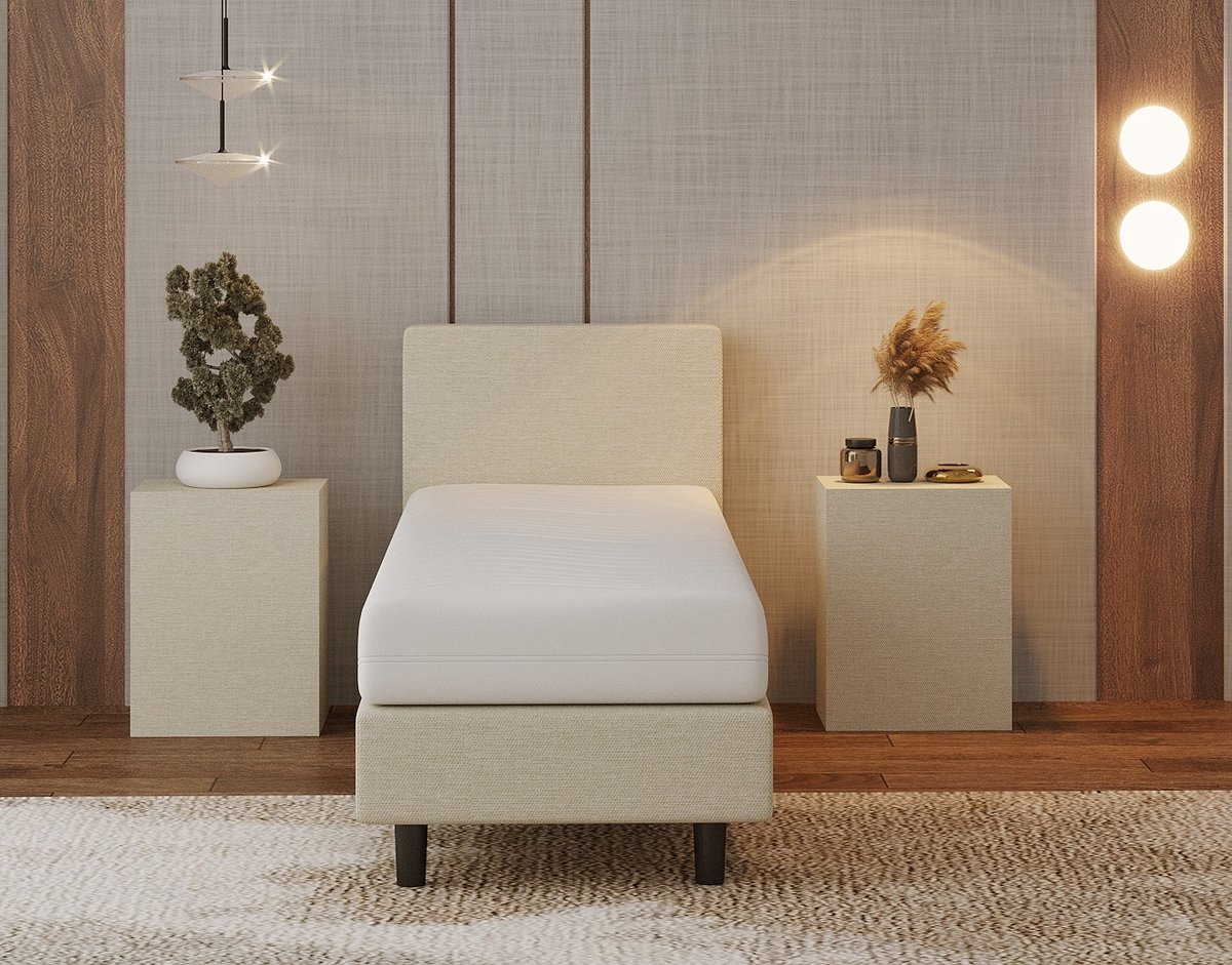 Nessa® 70x210 Boxspring Bjorn - Crème | Beige - Inclusief 20cm dik HR45 Koudschuim Comfort matras