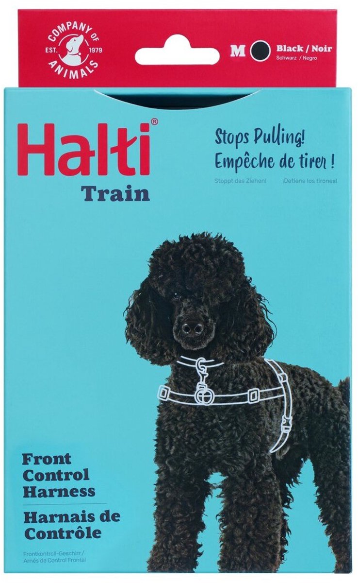 Halti Harnas Front Control Zwart - Verstelbaar Neopreen Tuig M/58-86 cm - Hondenharnas met Veiligheidshaak