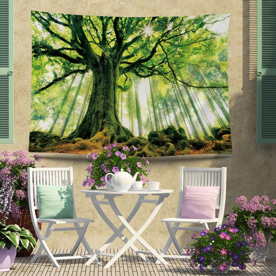 Ulticool - Arbre Soleil Lumière Arbres Nature - Affiche Tapisserie - 200x150 cm - Groot tapisserie - Affiche Jardin Tapisserie