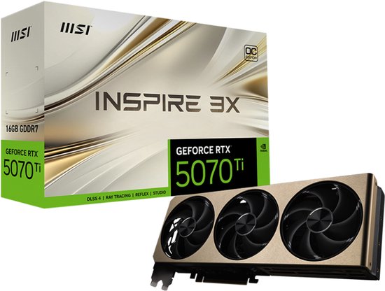 MSI GeForce RTX 5070 Ti 16G INSPIRE 3X OC - Videokaart - 16GB GDDR7 - PCIe 5.0 - 1x HDMI - 3x DisplayPort
