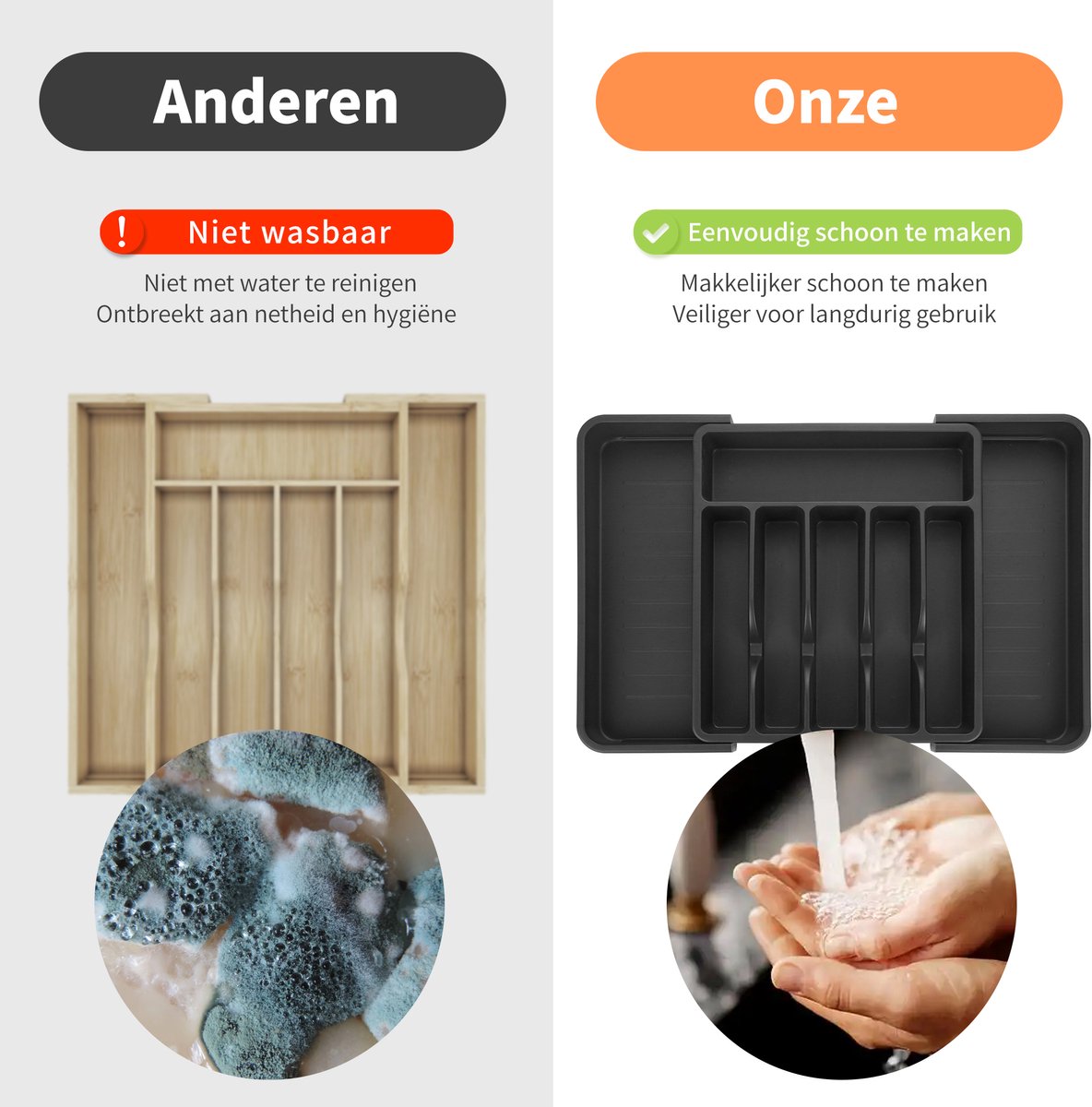 LaCardia Verstelbare bestekbak - Uitschuifbaar, Universeel & Vaatwasser bestendig - besteklade met 8 vakken - Kunststof zwart - 60,5 x 39 cm - Bestekcassette — afbeelding 3