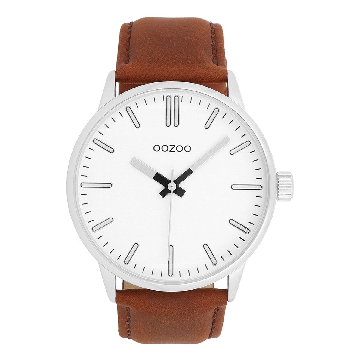 OOZOO Timepieces - Zilverkleurige horloge met leren band leren band - C11513